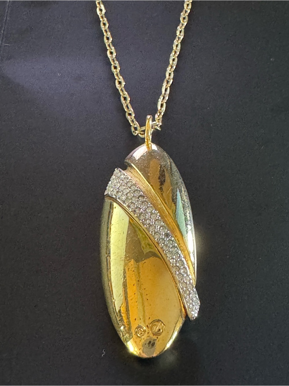 Swarovski Gold Crystal Pavé Ribbon Pendant Necklace - 16–18”